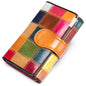Elegant, compact women's wallet featuring a two-tone design, coin pocket, multiple card slots, and a money clip; crafted from high-quality genuine leather.