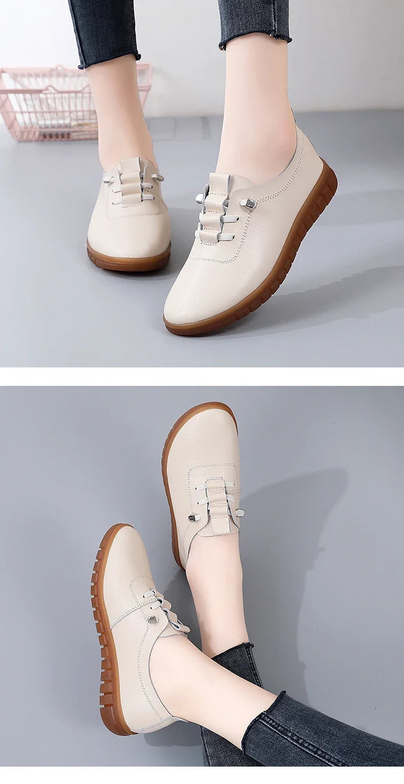 Women's casual sneakers, ballet flat style, made of genuine leather