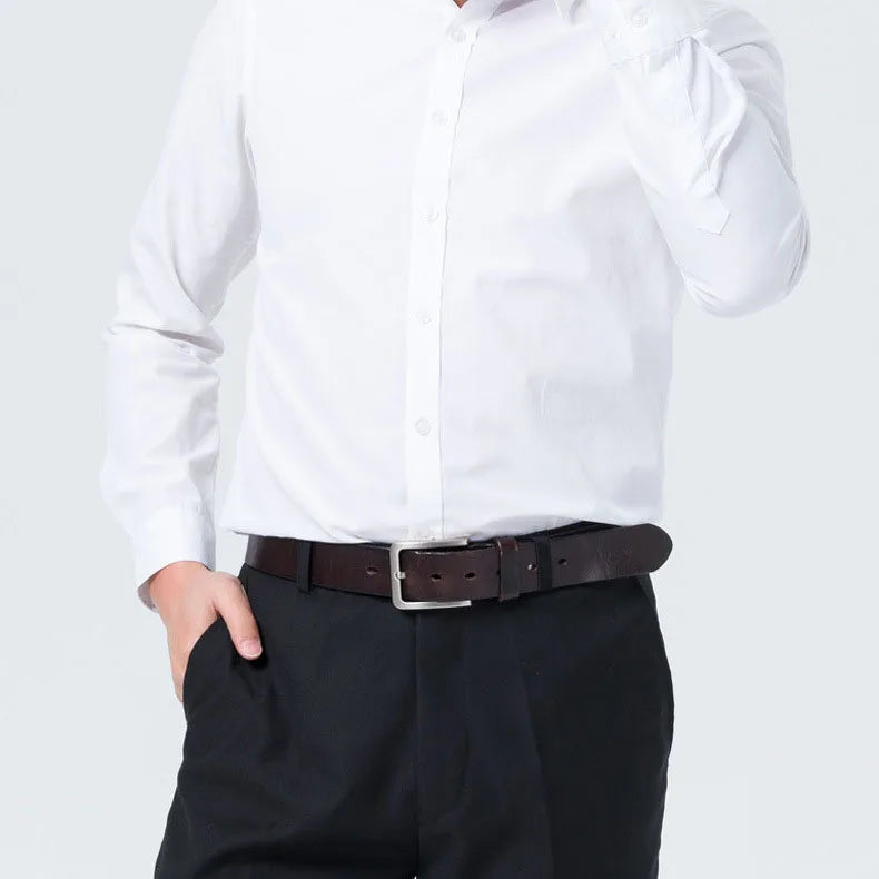 Men's leather belt with metal alloy pin buckle