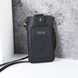 Modern shoulder bag in a solid color, with compartments for cell phone, wallets, and document holder