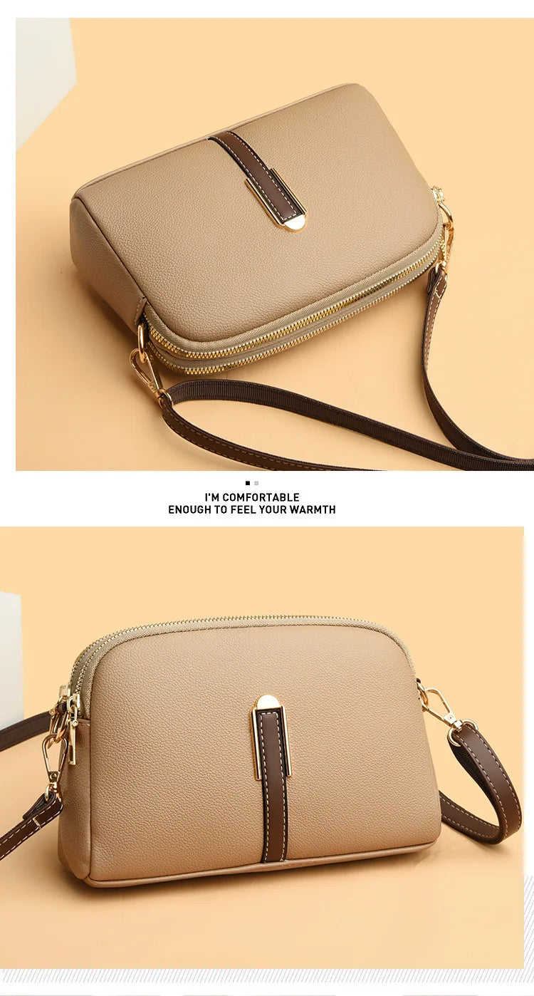 Women's genuine leather handbag with flap, luxurious, messenger style, crossbody
