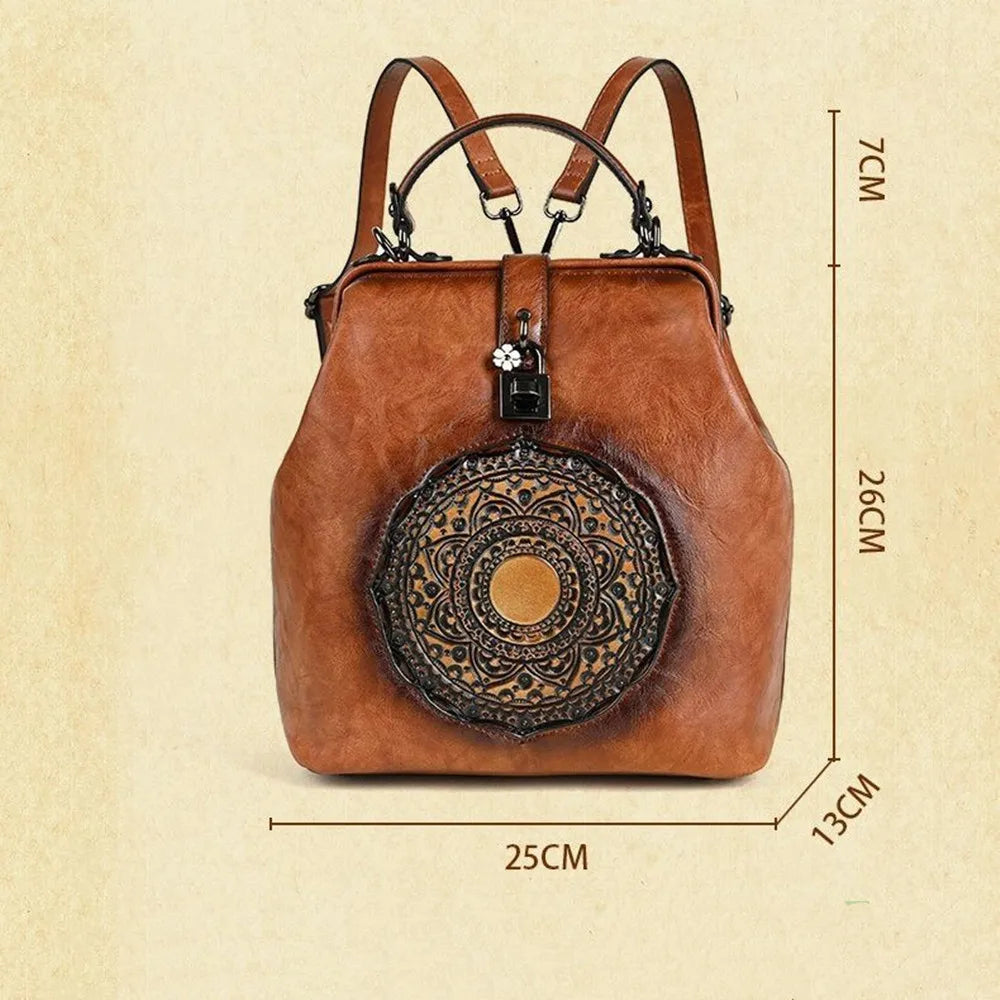 Women's vintage leather backpack, luxurious and elegant