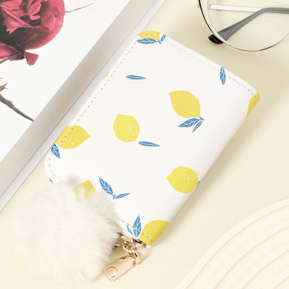 New women's card case With a Pom-pom Charm, Credit card holder, women's short wallet