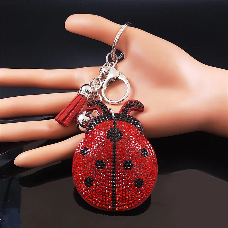 Ladybug keychain with a beautiful and charming crystal pendant