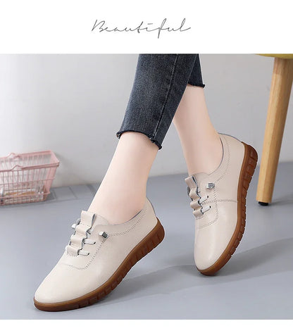 Women's casual sneakers, ballet flat style, made of genuine leather