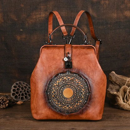Women's vintage leather backpack, luxurious and elegant