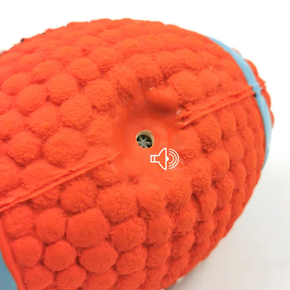 Soft latex ball with a squeaker for small and large dogs. Shaped like a game ball such as rugby, tennis, volleyball, soccer, and basketball. Engages your pet in play and helps clean their teeth