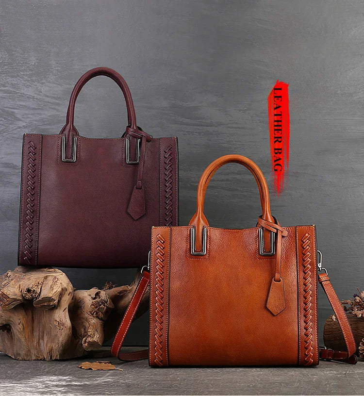 Women's genuine leather shopper bag with zipper closure