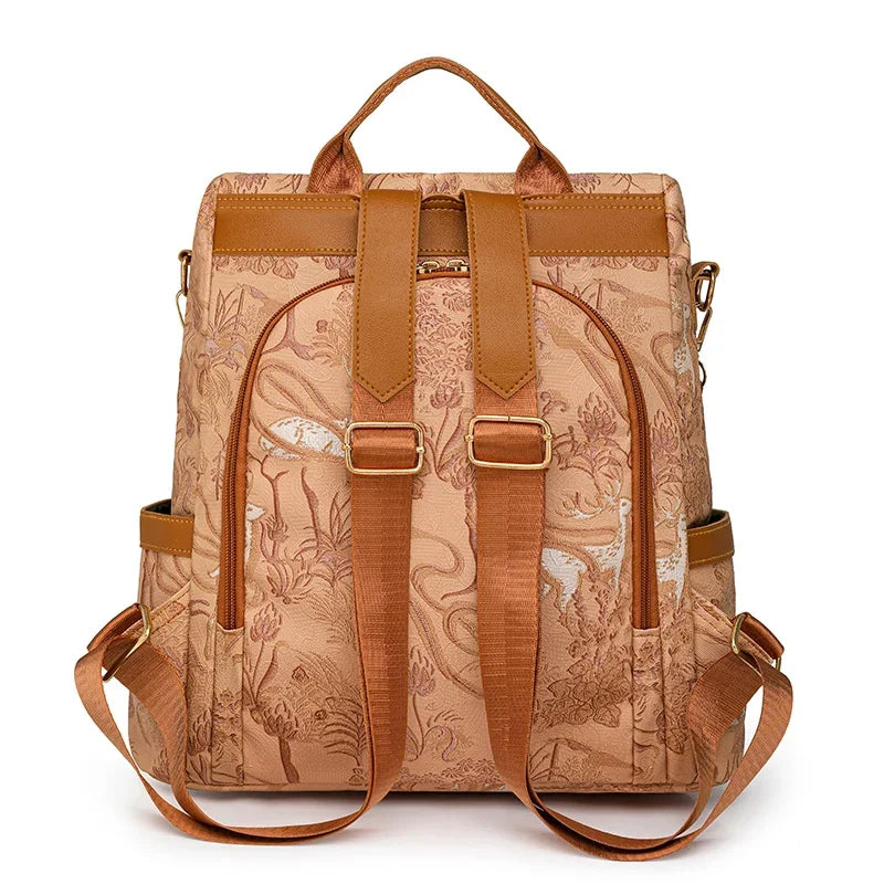 Women's Leather Backpack with Anti-Theft Design and Color-Blocking Style – Multifunctional with Large Capacity