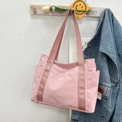 Bolsa de ombro de grande capacidade para mulheres, bolsa casual de nylon durável com vários bolsos, sacola de viagem leve