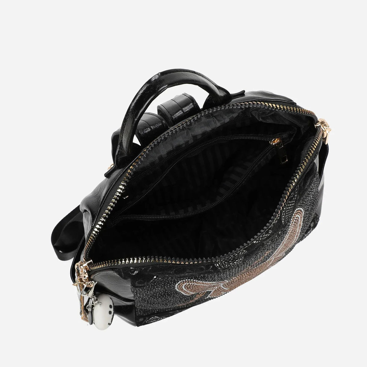 Multifunctional women's backpack with rabbit design and rhinestones, made of leather