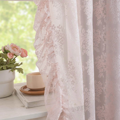 2PC French Pastoral Embroidery Lace Pink Sheer Curtains For Bedroom Living