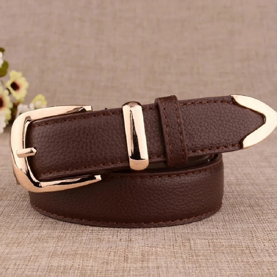 High-quality women's leather belt with a vintage buckle