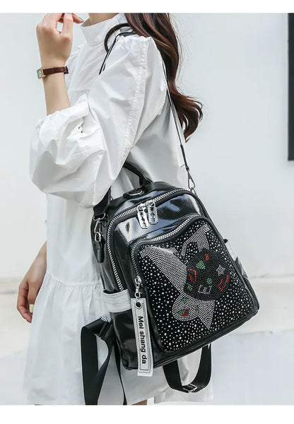 Women's multifunctional backpack with a modern design, made of anti-theft synthetic leather, stylish, beautiful and spacious