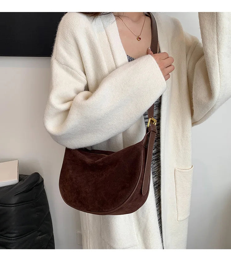 Women's vintage suede crossbody bag, casual and versatile