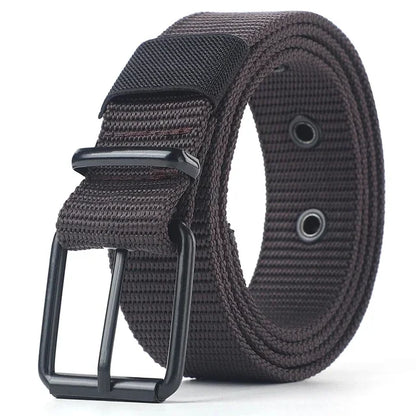 Unisex canvas belt with pin buckle and leather eyelet details