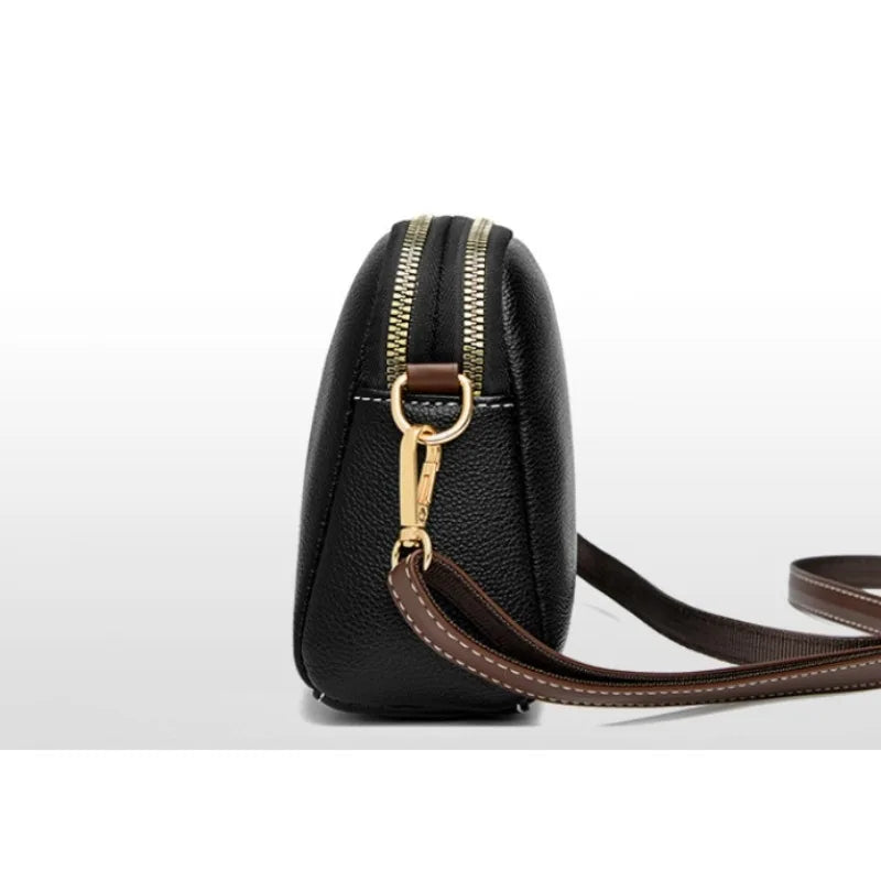 Women's genuine leather handbag with flap, luxurious, messenger style, crossbody