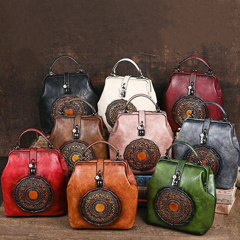 Women's vintage leather backpack, luxurious and elegant