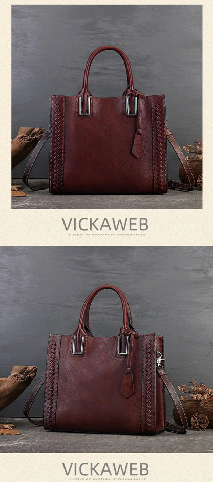 Women's genuine leather shopper bag with zipper closure
