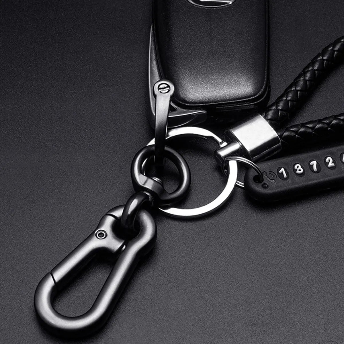 Modern DIY cell phone plate pendant keychain for men, made of braided leather cord, anti-loss accessory for car keys