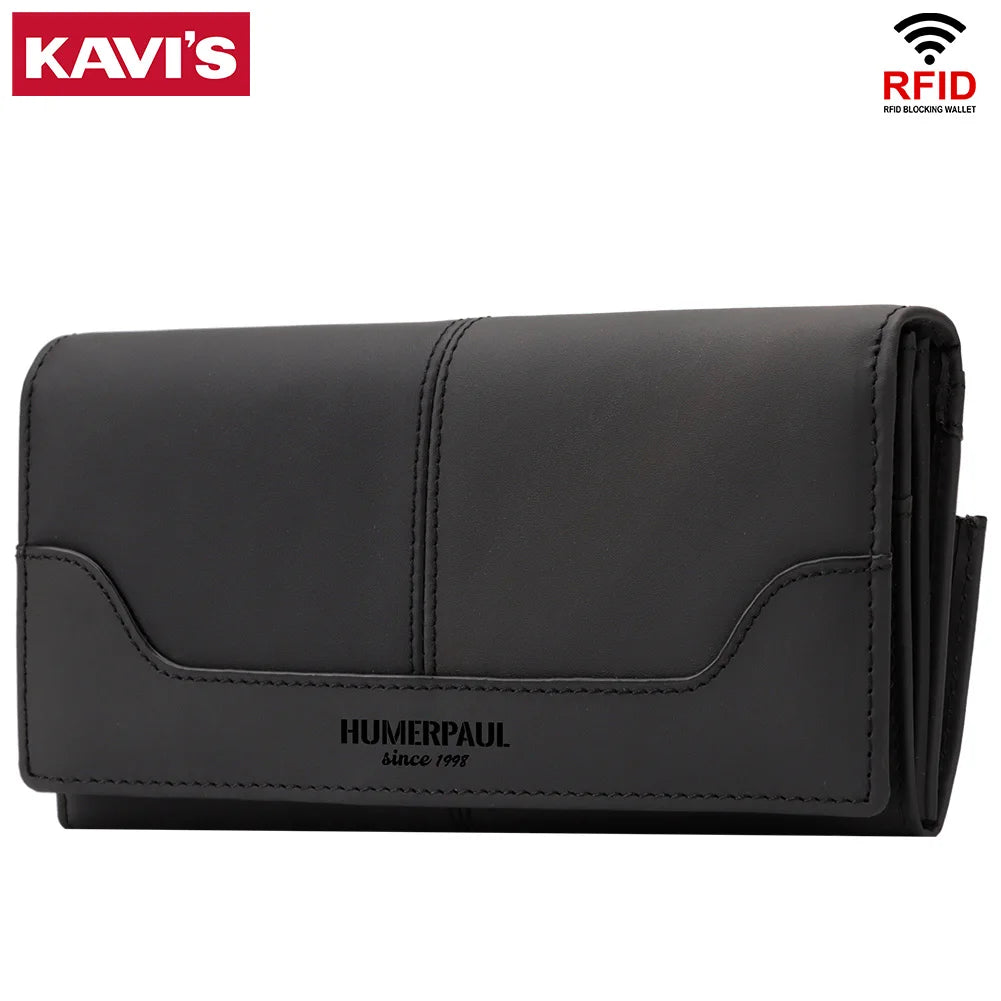 Elegant women's wallet in genuine leather, with RFID-protected card slots and a coin purse.