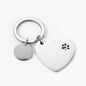 Set of 3 decorative stainless steel keychains in the shape of a heart and paws, with identification tags for dogs
