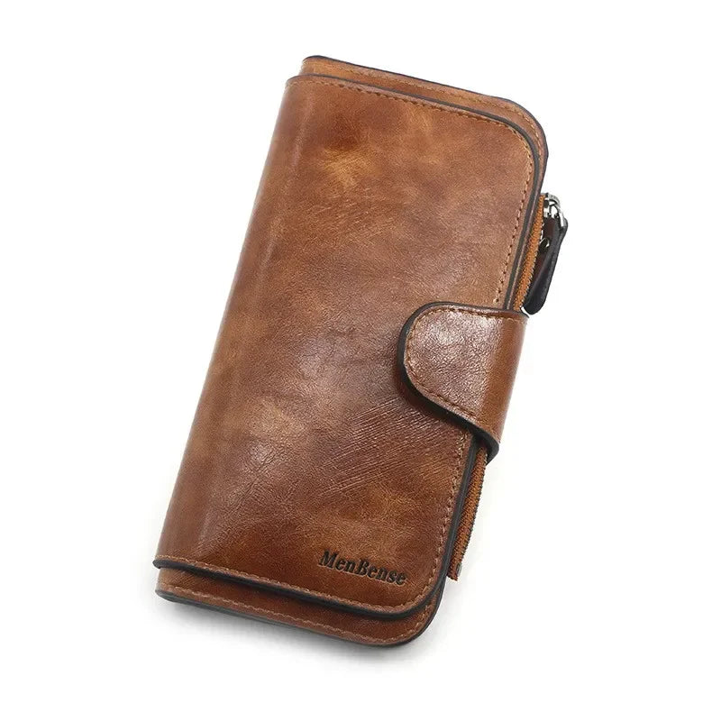 Women's leather wallet with three folds vintage style