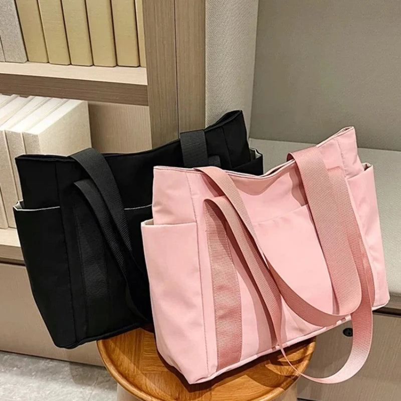 Bolsa de ombro de grande capacidade para mulheres, bolsa casual de nylon durável com vários bolsos, sacola de viagem leve