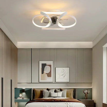 Smart Nordic ceiling fan with LED light, dimmable and silent, with remote control. Bedroom lighting