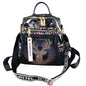 Stylish, modern, and beautiful women's backpack in soft leather with a sparkling rhinestone print