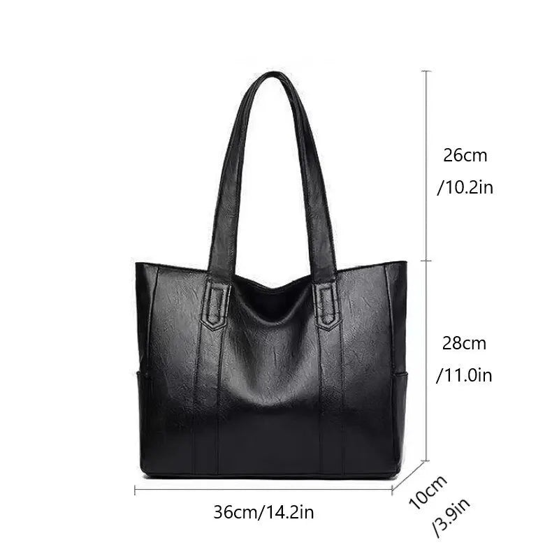 Large-capacity solid-color vintage-style women's handbag