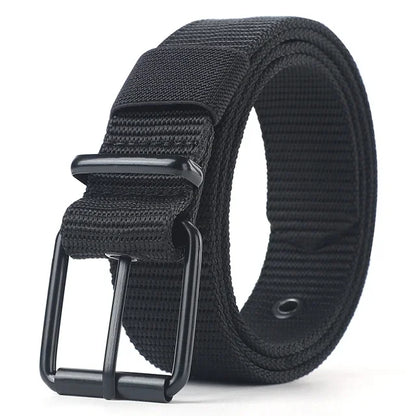 Unisex canvas belt with pin buckle and leather eyelet details