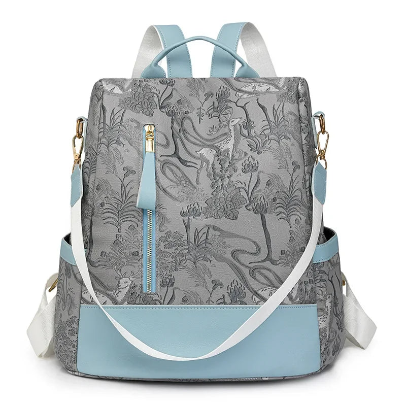 Women's Leather Backpack with Anti-Theft Design and Color-Blocking Style – Multifunctional with Large Capacity