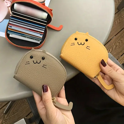 Card holder with a cat-shaped design and multiple compartments.