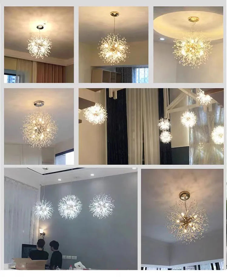 Luminária pendente LED moderna Sky Star Fireball Crystal, modelo Dandelion, ideal para restaurantes, salas de estar e bares. Arte dinamarquesa.