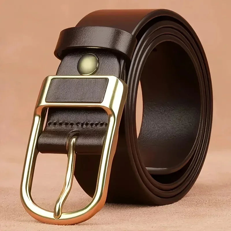 Men's casual and modern cowboy-style belt with a pin buckle, retro style for formal occasions