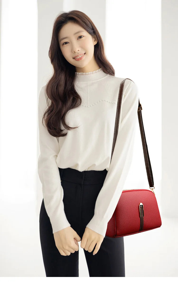 Women's genuine leather handbag with flap, luxurious, messenger style, crossbody