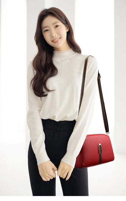 Women's genuine leather handbag with flap, luxurious, messenger style, crossbody
