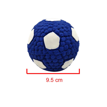 Soft latex ball with a squeaker for small and large dogs. Shaped like a game ball such as rugby, tennis, volleyball, soccer, and basketball. Engages your pet in play and helps clean their teeth