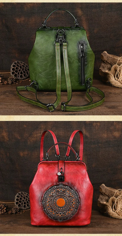 Women's vintage leather backpack, luxurious and elegant