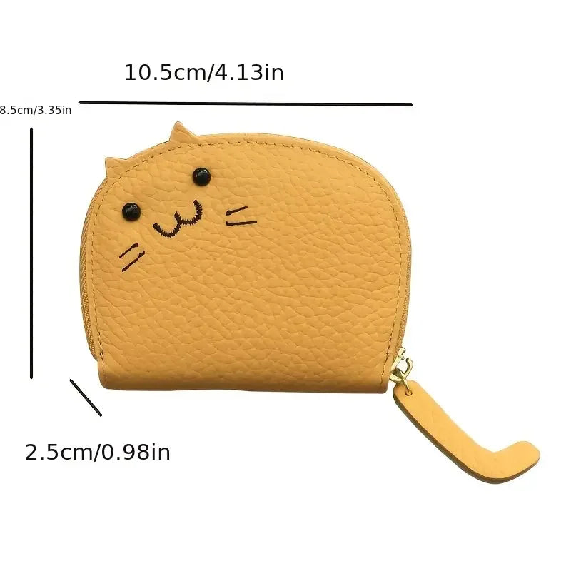 Card holder with a cat-shaped design and multiple compartments.
