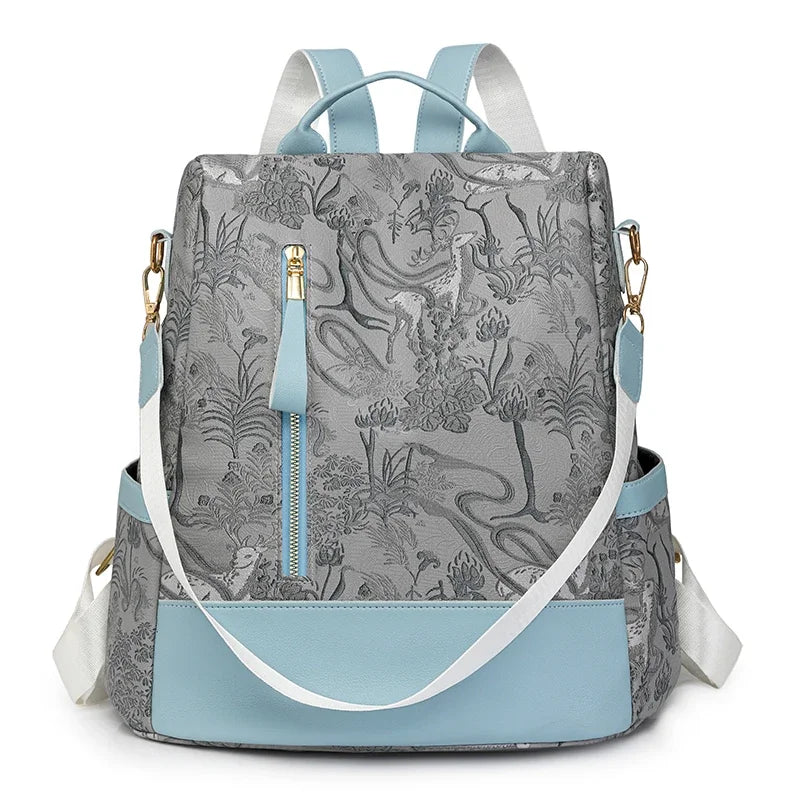Women's Leather Backpack with Anti-Theft Design and Color-Blocking Style – Multifunctional with Large Capacity