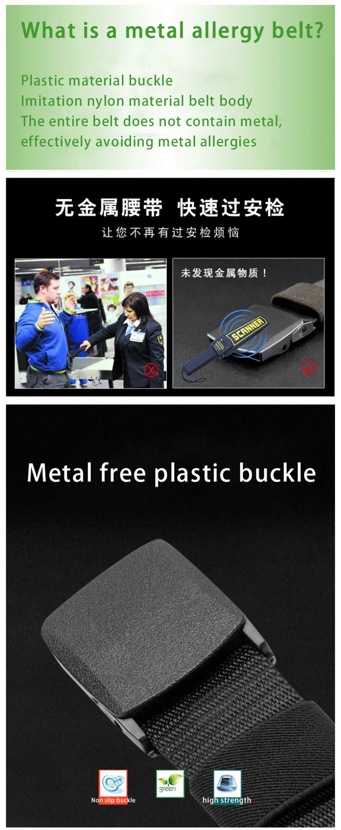 Canvas belt for men and women, tactical style, made of nylon, without metal.