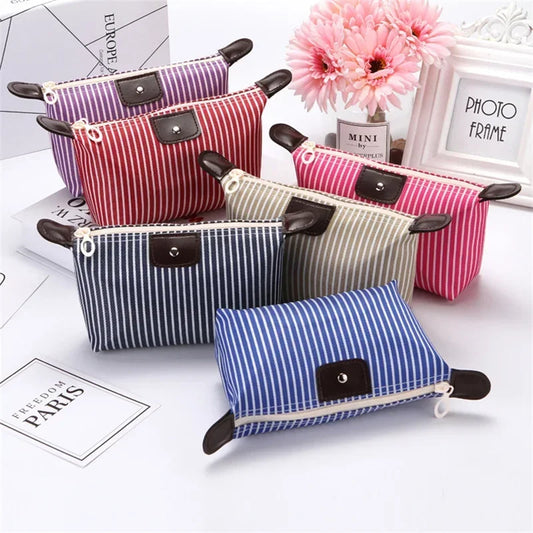 Striped "Dumpling" Style Makeup Bag – Foldable