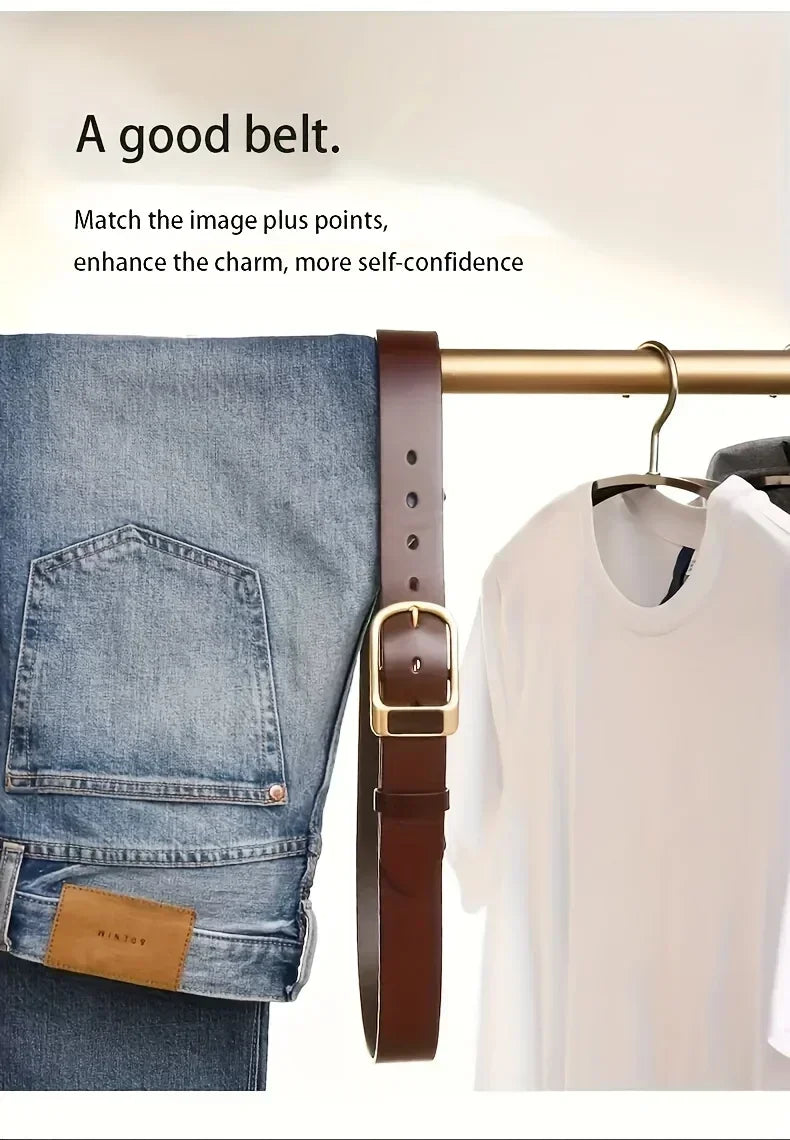 Men's casual and modern cowboy-style belt with a pin buckle, retro style for formal occasions