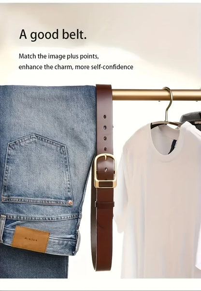 Men's casual and modern cowboy-style belt with a pin buckle, retro style for formal occasions