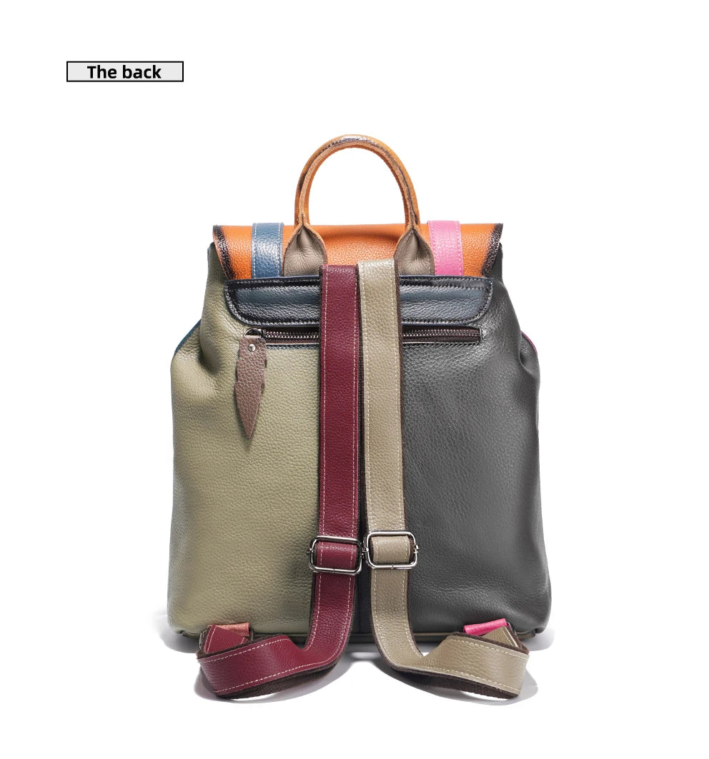 Women's Genuine Leather Backpack – Stylish, Spacious, and Featuring a Patchwork Design