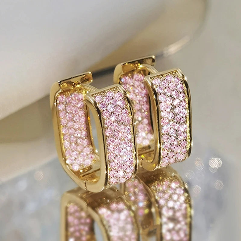 Women's silver or gold hoop earrings set with cubic zirconia