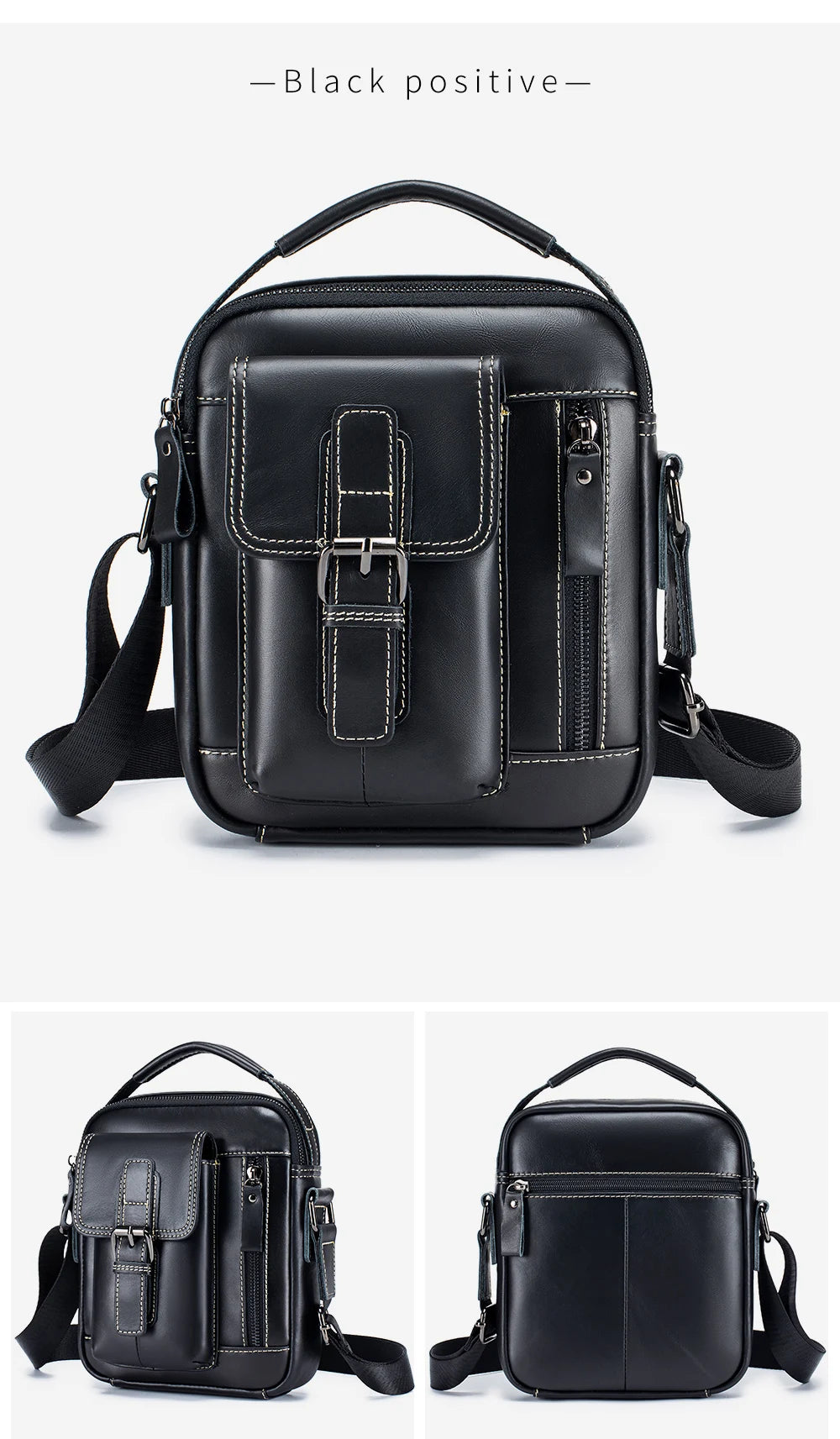 Small and versatile vertical shoulder bag in genuine leather for men