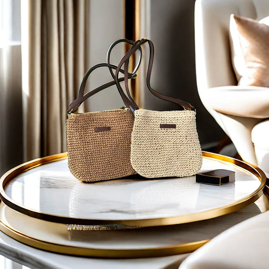 Retro, modern and stylish single-shoulder woven straw bag, perfect for the beach